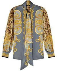 Versace - Cheetah Foulard Silk Lavallière Shirt - Lyst
