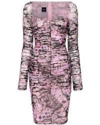 Pinko - Floral Printed Ruched Midi Dress - Lyst