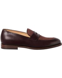 Brunello Cucinelli - Polished Calfskin And Suede Penny Loafers - Lyst