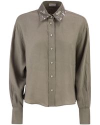 Brunello Cucinelli - Sequin Embellished Collar Shirt - Lyst