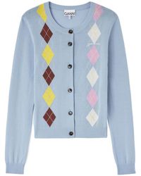 Ganni - Argyle Buttoned Cardigan - Lyst