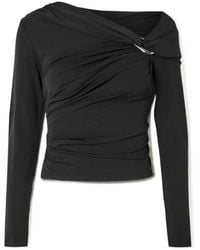 Veronica Beard - Lozea Asymmetric Embellished Stretch-Mesh Top - Lyst