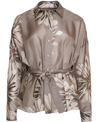 Brunello Cucinelli - Floral Print Belted Shirt - Lyst