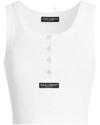 Dolce & Gabbana - Logo Patch Ribbed Tank Top - Lyst