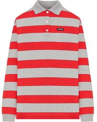 Miu Miu - Striped Cotton Jersey Polo Shirt With Logo Patch - Lyst