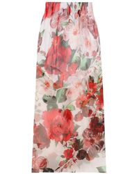 Dolce & Gabbana - Rose Printed Chiffon Calf-Length Skirt - Lyst