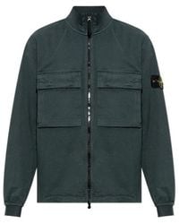 Stone Island - Logo Patch Zip-Up Overshirt - Lyst