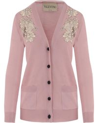Valentino - Lace Embroidered V-Neck Cardigan - Lyst