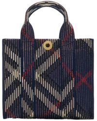 Burberry - Mini Check Knitted Tote Bag - Lyst