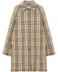 Burberry - Checked Fringed-Edge Buttoned Coat - Lyst