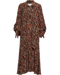 Victoria Beckham - Floral Silk Midi Dress With Tie-Neck - Lyst