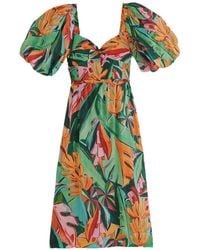 FARM Rio - Floral-Print Puff-Sleeve Midi Dress - Lyst