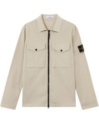 Stone Island - Logo-Patch Zip-Up Overshirt - Lyst