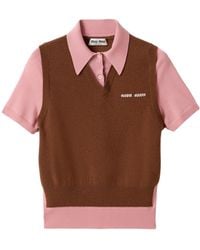 トップス MIUMIU Damaged Layer Design POLO Shirt M トップス MIUMIU Damaged Layer Design POLO Shirt M Navy