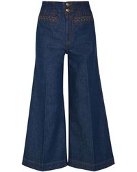 Zimmermann - Aster Cropped Flared-Leg Denim Jeans - Lyst