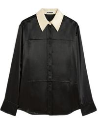 Jil Sander - Contrast Collar Long-Sleeved Satin Shirt - Lyst