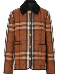 Burberry - Checked Diamond-Quilted Fitted Jacket - Lyst