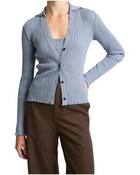 Vince - Variegated-Rib Cotton-Blend Polo Top - Lyst