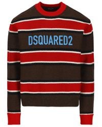 DSquared² - Logo Print Crewneck Striped Jumper - Lyst