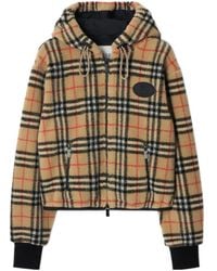 Burberry - Cropped Hooded Check Fleece Jacket - Lyst