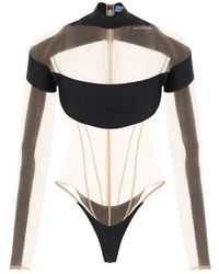 Mugler - Panelled Semi-Sheer Bodysuit - Lyst