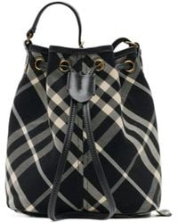 Burberry - Checked Drawstring Mini Bucket Bag - Lyst