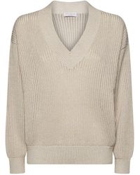 Brunello Cucinelli - V-Neck Ribbed Sweater - Lyst