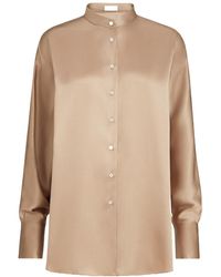 Brunello Cucinelli - Stretch Silk Satin Shirt With Monili - Lyst