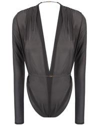 Saint Laurent - Belted V-Neck Long-Sleeved Jumpsuit - Lyst