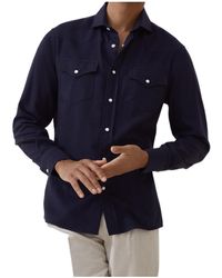 Brunello Cucinelli - Stretch Cotton Chevron Flannel Easy Fit Western Shirt - Lyst