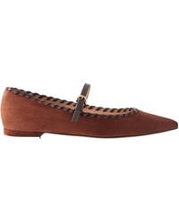 Gianvito Rossi - Leather-Trimmed Suede Mary Jane Ballet Flats - Lyst