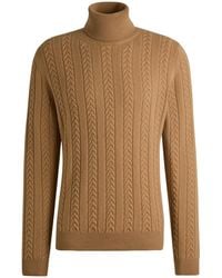 BOSS - Boss Cable-Knit Roll Neck Jumper - Lyst