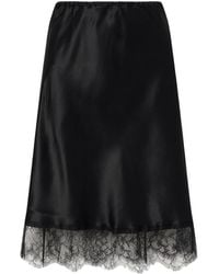 Carine Gilson - Lace-Trimmed Silk-Satin Midi Skirt - Lyst