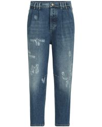 Brunello Cucinelli - Comfort Cotton Denim Iconic-Fit Five-Pocket Trousers With Double Pleats And Rips - Lyst