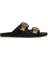 Burberry - Urchin Buckled Check Flat Sandals - Lyst
