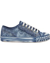 Fendi - Domino Denim Low-Top Sneakers - Lyst