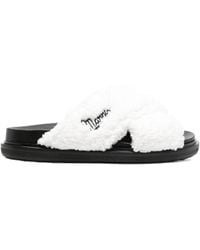 Marni - Logo-Embroidered Shearling Sandals - Lyst