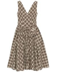 Prada - Embroidered Checked Poplin Dress - Lyst