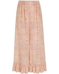 Chloé - Light Floral Ruffled Wide-Leg Casual Pants - Lyst