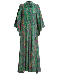 Etro - Silk Long Dress With Silk Scarf And Floral Paisley Motif - Lyst