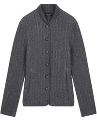 Giorgio Armani - Herringbone Cashmere Knit Jacket With Stand Collar - Lyst