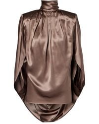 Mugler - Draped Silk-Blend Satin Top - Lyst