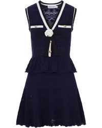 Self-Portrait - Peplum Quilted Knit Mini Dress - Lyst