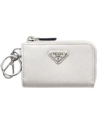 Prada - Saffiano Leather Mini Pouch With Keychain - Lyst