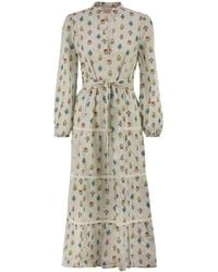 MC2 Saint Barth - Belted Floral Printed Midi Dress - Lyst