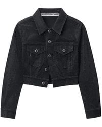 Alexander Wang - Embellished Collared Denim Jacket - Lyst