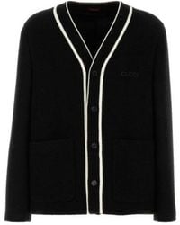 Gucci - Logo Embroidered Button-Up Knit Cardigan - Lyst