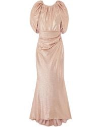 Talbot Runhof - Cape-Effect Gathered Metallic Stretch-Jersey Gown - Lyst