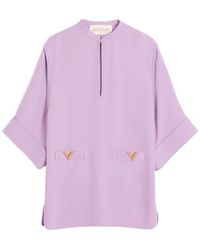 Valentino - Logo Plaque Three-Quarter-Sleeved Blouse - Lyst