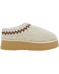 Mou - Braided Faux Fur Platform Flat Mules - Lyst